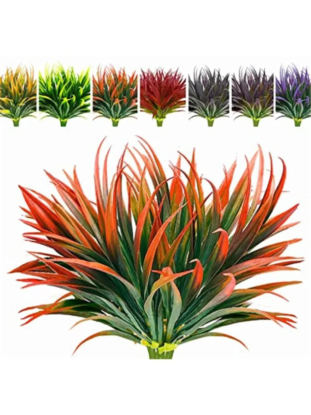 8Pcs Artificial Tall Grass Faux Outdoor Plants UV Resistant Fern Red Plastic